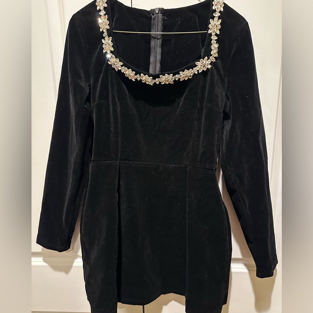 Rhinestone-Trim Mini Dress